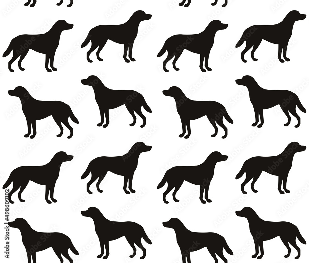 Vector seamless pattern of flat labrador dog silhouette isolated on white background