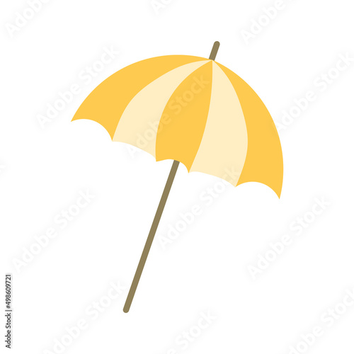 A yellow umbrella in the middle of the beach in the summer .isolated on white background ,Vector illustration EPS 10