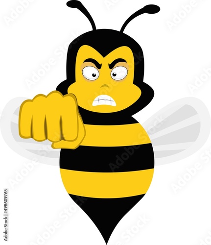 Vector character illustration of a cartoon bee with an angry expression and giving a fist bump