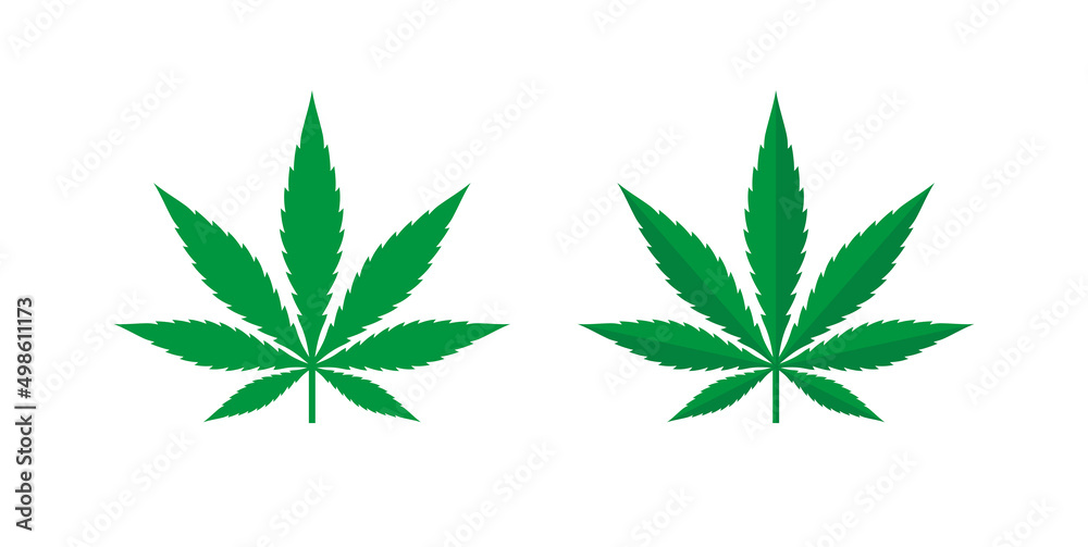 Marijuana leaf icon. Symbol of smoking herb or treatment. Isolated raster illustration on a white background. Marijuana leaf icon. Symbol of smoking herb or treatment. Isolated raster illustration on a white background.
