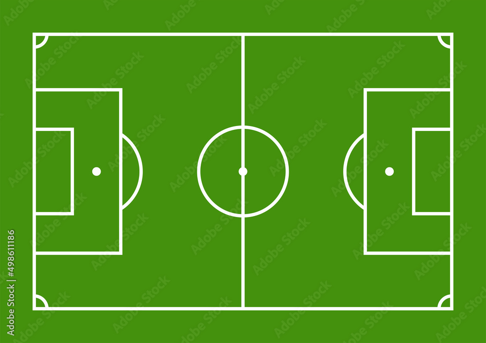 Fototapeta premium The scheme of the football field. Lawn or playground with markings for playing soccer. Isolated raster illustration.