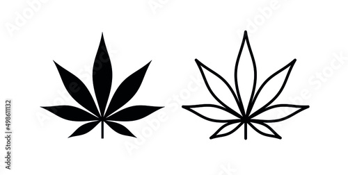 Marijuana leaf icon. Symbol of smoking herb or treatment. Isolated vector illustration on a white background.