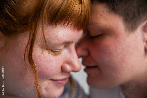 Close up of a lesbian couple.