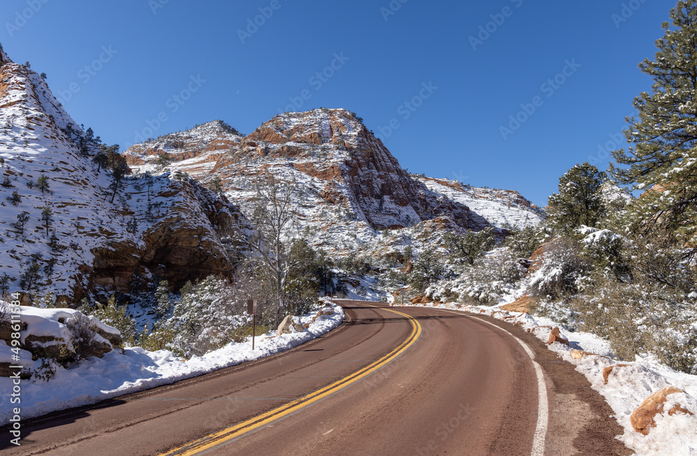 Snow covered Winter Landscape in Zion National Park Utah Snow covered Winter Landscape in Zion National Park Utah