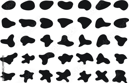 Random blotches and abstract liquid shapes. Organic blobs, liquid elements. Futuristic shape ink blots. Vector illustration. Random blotches and abstract liquid shapes.