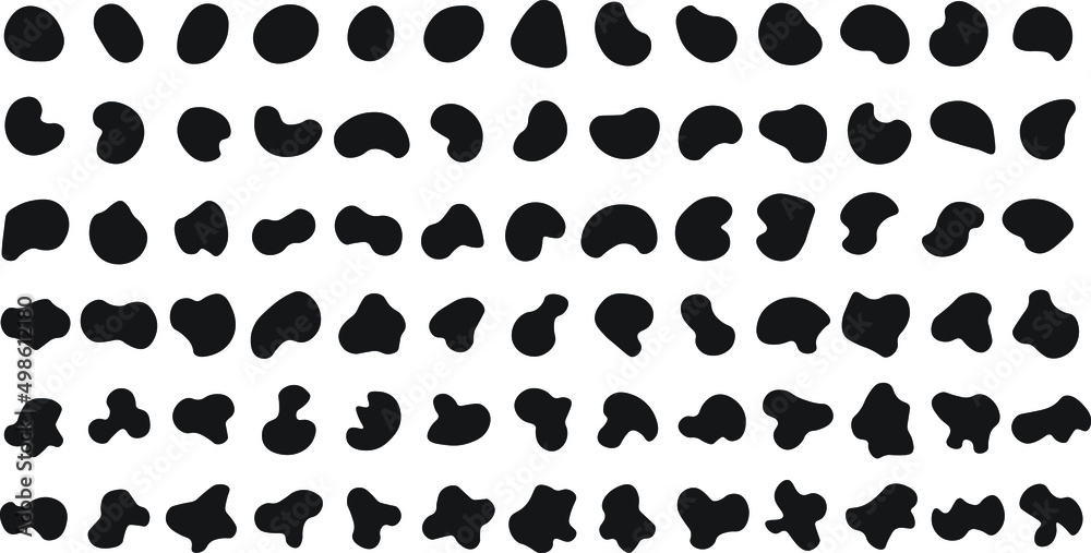 Fototapeta premium Set of random abstract blotch shapes. Liquid shape elements. Black round blobs collection. Fluid dynamic forms. Vector illustration