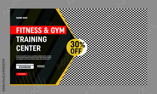 Gym fitness you tube thumbnail template design and video thumbnail template , web banner