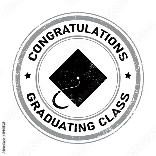 A grunge graduation circle stamp with mortar board in the center
