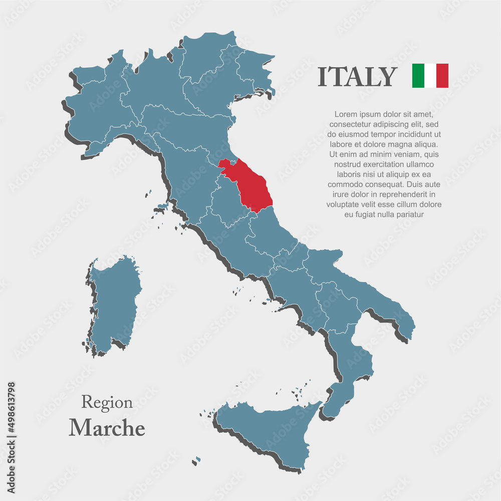 Fototapeta premium Vector map country Italy and region Marche