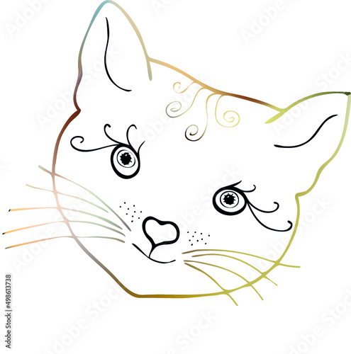 The cat's muzzle is a contour with a gradient. Vector file for designs.