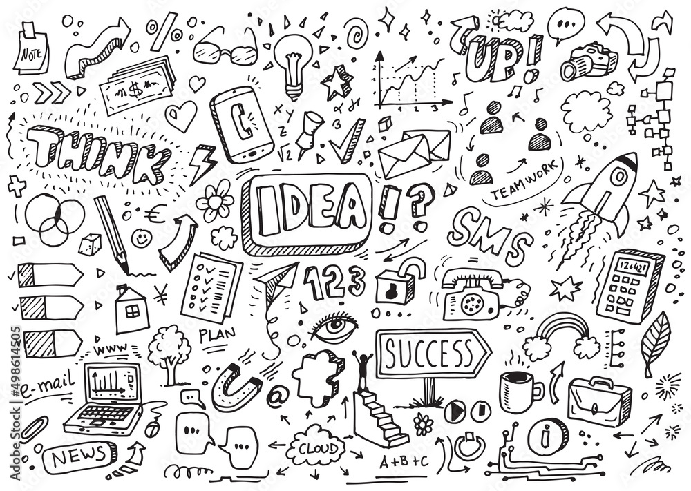 Hand drawn idea vector doodles, creative cartoon illustration set Hand drawn idea vector doodles, creative cartoon illustration set