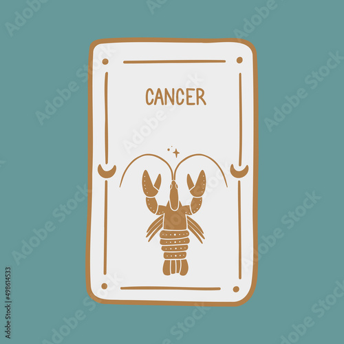 Symbol sign with inscription. Cancer. Vector image of zodiac sign for astrology and horoscopes.