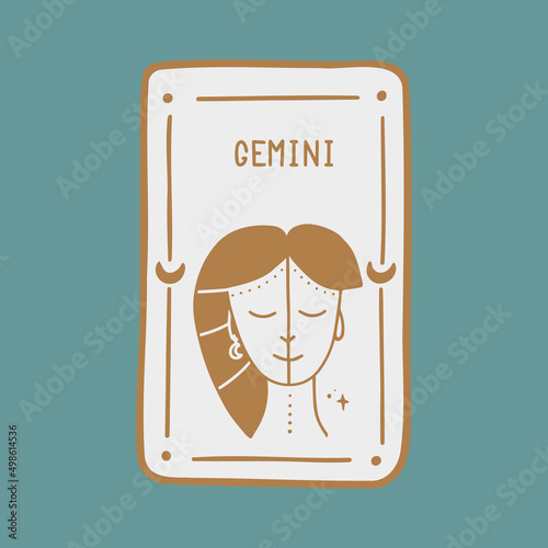 Symbol sign with inscription. Gemini. Vector image of zodiac sign for astrology and horoscopes.