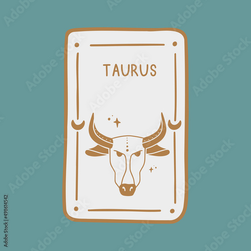 Symbol sign with inscription. Taurus. Vector image of zodiac sign for astrology and horoscopes.