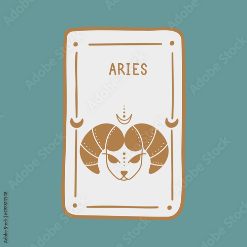 Symbol sign with inscription. Aries. Vector image of zodiac sign for astrology and horoscopes.