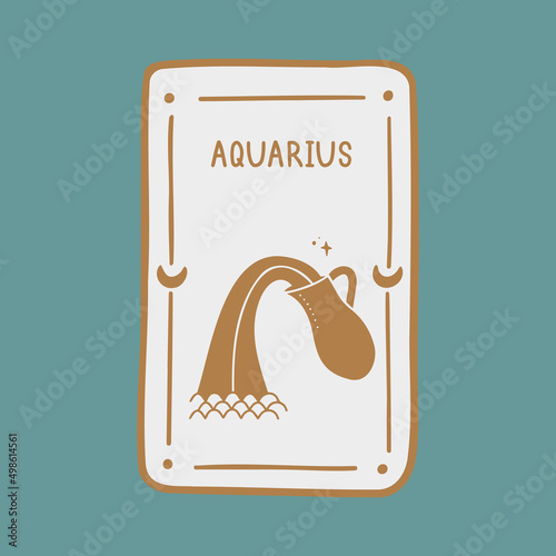 Symbol sign with inscription. Aquarius. Vector image of zodiac sign for astrology and horoscopes.