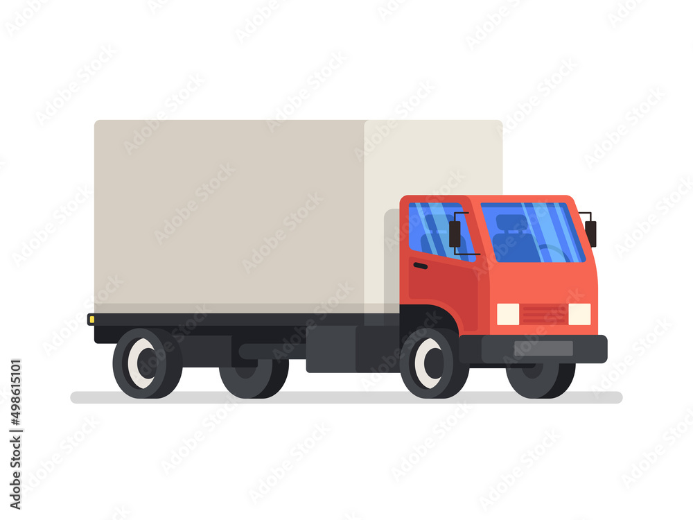 Delivery truck with red cab. Fast delivery service. Vector. Delivery truck with red cab. Fast delivery service. Vector.