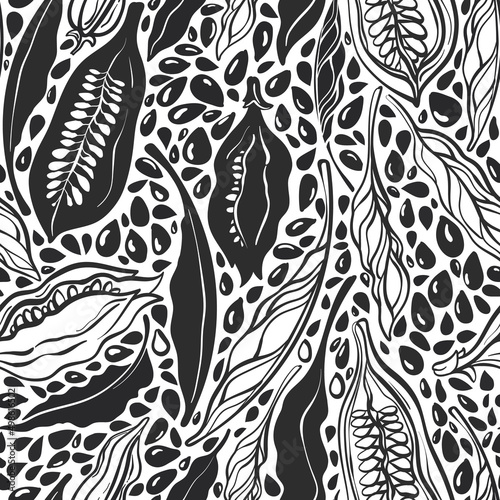 Sesame black seed, seamless print. Vector plant