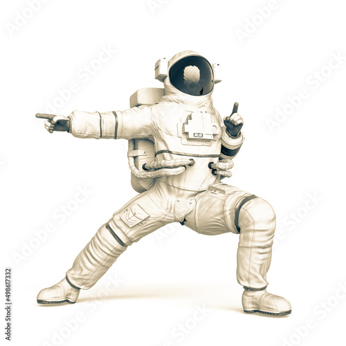 astronaut is doing an action fight pose
