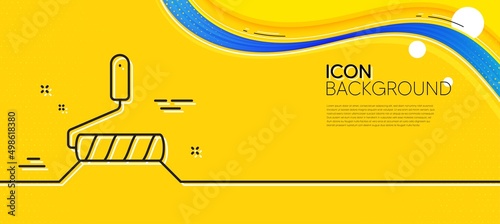 Paint roller line icon. Abstract yellow background. Wall roll brush sign. Painter tool symbol. Minimal paint roller line icon. Wave banner concept. Vector