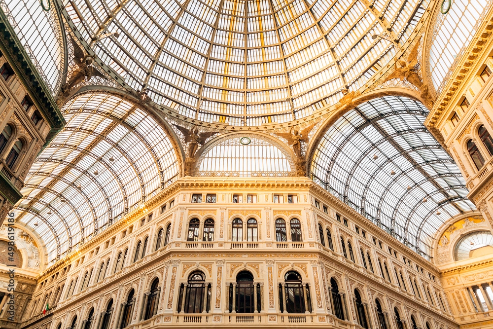 Inside of Galleria Umberto I, a public shopping gallery in Naples, Italy