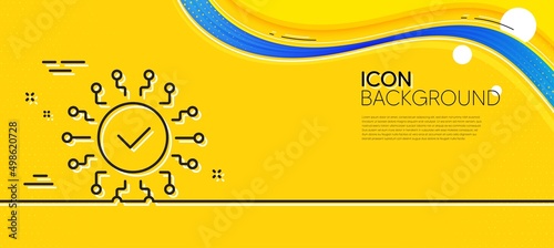 Security network line icon. Abstract yellow background. Cyber defence sign. Artificial intelligence symbol. Minimal security network line icon. Wave banner concept. Vector