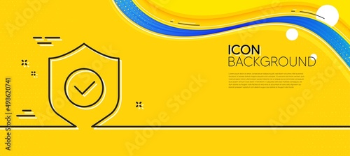 Security shield line icon. Abstract yellow background. Cyber defence sign. Private protection symbol. Minimal security shield line icon. Wave banner concept. Vector