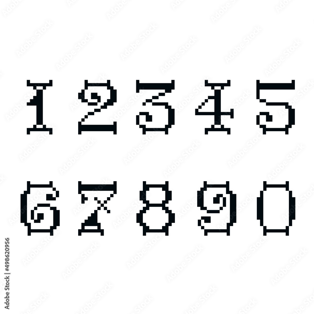 set of numbers in pixel style, black color set of numbers in pixel style, black color