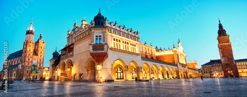 St. Mary's Basilica, The Cloth Hall and Town Hall Tower in Krakow, Poland photo