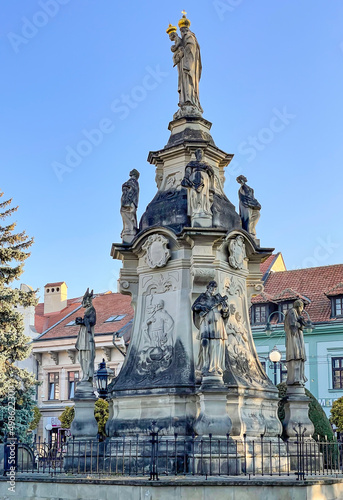 Plague pillar with statue of Maria and little Jesus Christ, Presov, Slovakia 