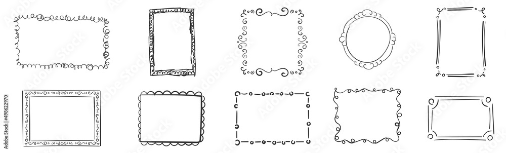 Frames borders sketched doodle in hand drawn style