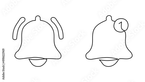 Notification bell, continuous one line drawing, isolated on white background. vector