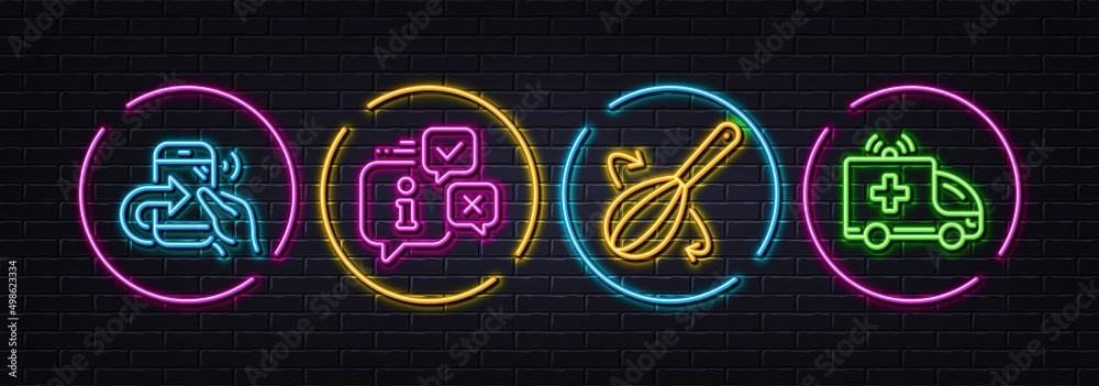 Cooking whisk, Info and Share call minimal line icons. Neon laser 3d lights. Ambulance car icons. For web, application, printing. Cutlery, Information chat, Phone support. Emergency transport. Vector Cooking whisk, Info and Share call minimal line icons. Neon laser 3d lights. Ambulance car icons. For web, application, printing. Cutlery, Information chat, Phone support. Emergency transport. Vector