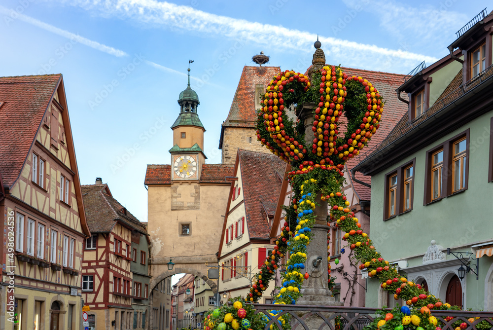Easter holiday egg decoration in the beautiful german middle age village Rothenburg ob der Tauber Germany