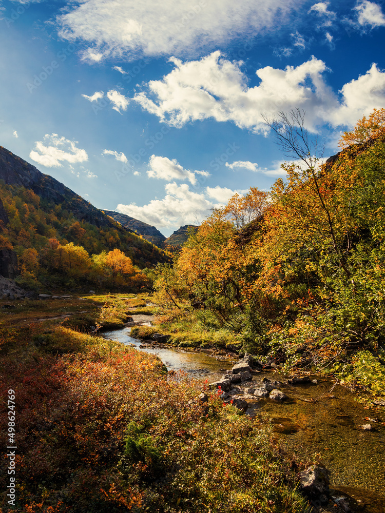 River in the Khibiny mountains in autumn. Autumn landscape River in the Khibiny mountains in autumn. Autumn landscape