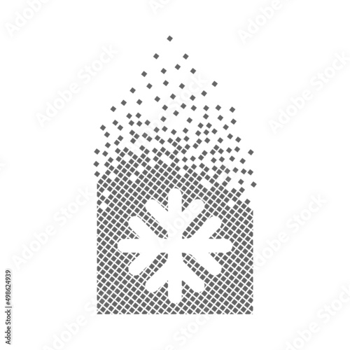 Snowflake fast pixel dots icon. The environmental degradation mark pixel is flat-solid. Dissolved and dispersed moving dot art. Integrative and integrative pixel movement. Connecting the modern dots.