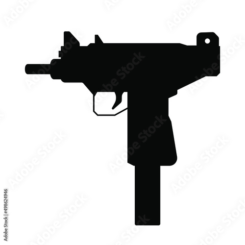 Gun icon isolated. Machine gun. Firearms. Submachine gun black sign. Vector illustration. Rifle icon
