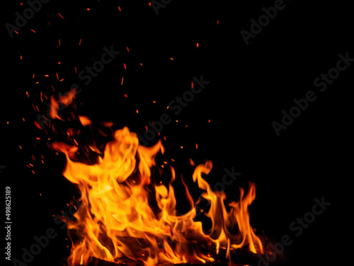 Abstract flame of fire from a campfire on a black background