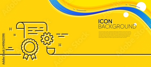 Engineering doc line icon. Abstract yellow background. Technical documentation sign. Construction certificate symbol. Minimal construction document line icon. Wave banner concept. Vector