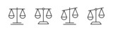 Scale libra icon collection. Judgement justice scale symbol. Law judgment punishment icon
