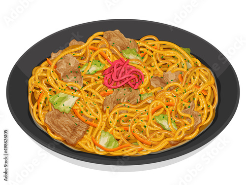Yakisoba noodles recipe illustration vector
