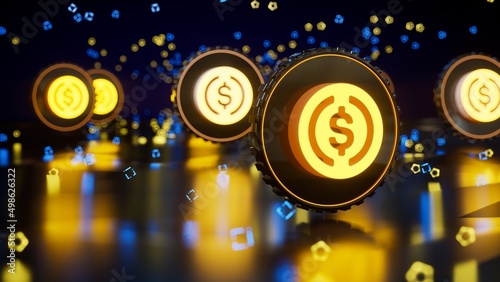 Usd coin cryptocurrency token symbol. Financial and business theme photo