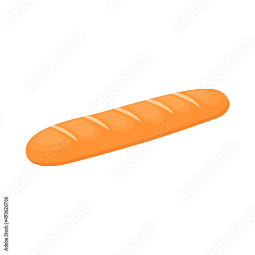 White long bread loaf, french baguette isolated on white background. Bakery product, vector illustration