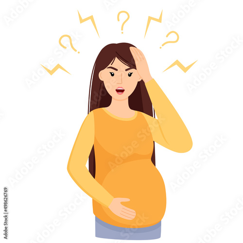 Stressed woman. Pregnant  woman in stress, bad mood, depression, panic, vector illustration