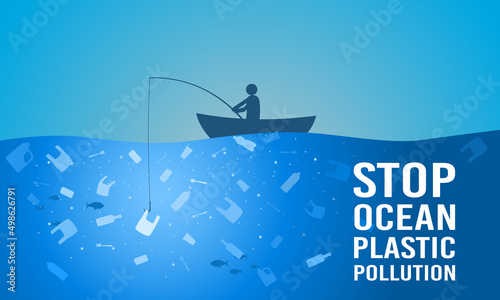 Stop ocean plastic pollution poster. Plastic problem