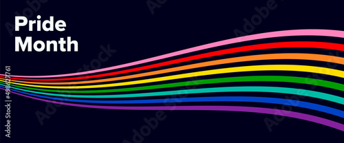 Pride Banner with LGBTQ Flag Wave. Pride Month Vector Illustration with Stripes Background. Pride Rainbow Flag Wave Design Element.