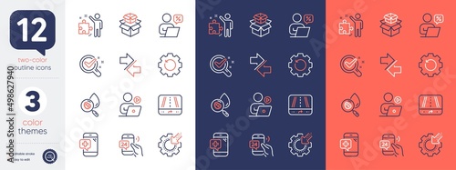 Set of Video conference, Chemistry lab and Medical phone line icons. Include Strategy, 24h service, Packing boxes icons. Gps, Online discounts, Water analysis web elements. Recovery gear. Vector
