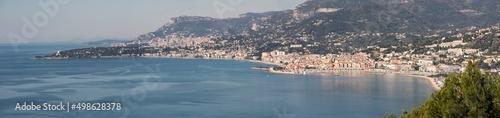 Panoramic view from Menton to Cap Ferrat in the French Riviera, France