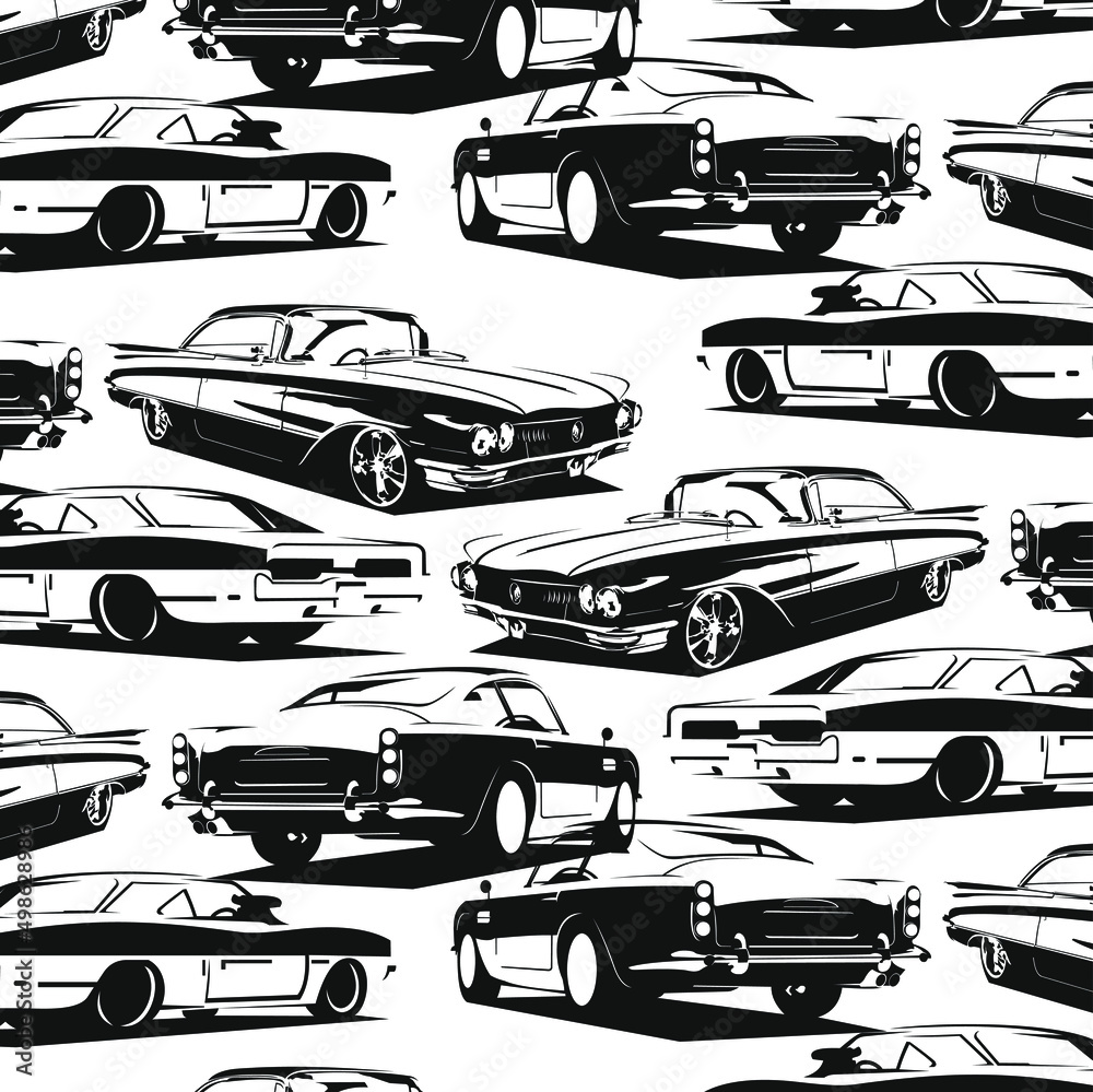 Obraz Classic muscle car silhouette background pattern fototapeta, plakat
