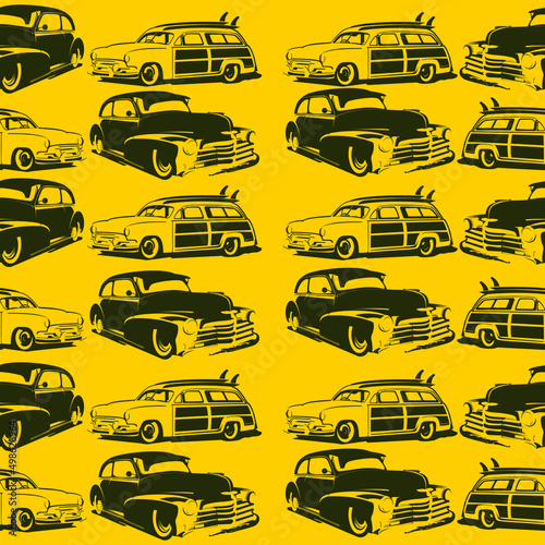 Vintage and retro car silhouette pattern